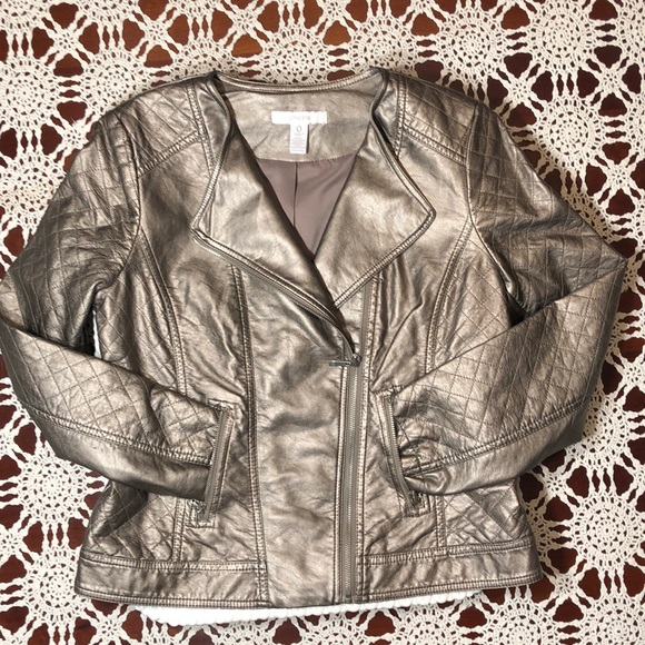 Chico’s Bronze Metallic Faux-Leather Jacket - Picture 8 of 9